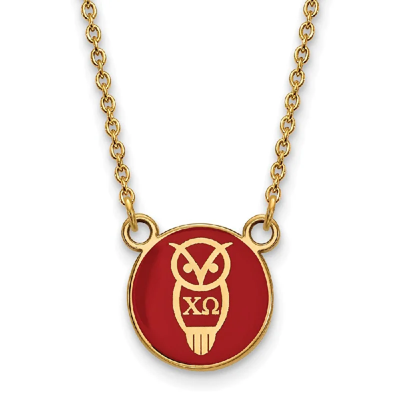 Fine braid necklace-14K Plated Silver Chi Omega Small Enamel Mascot Necklace