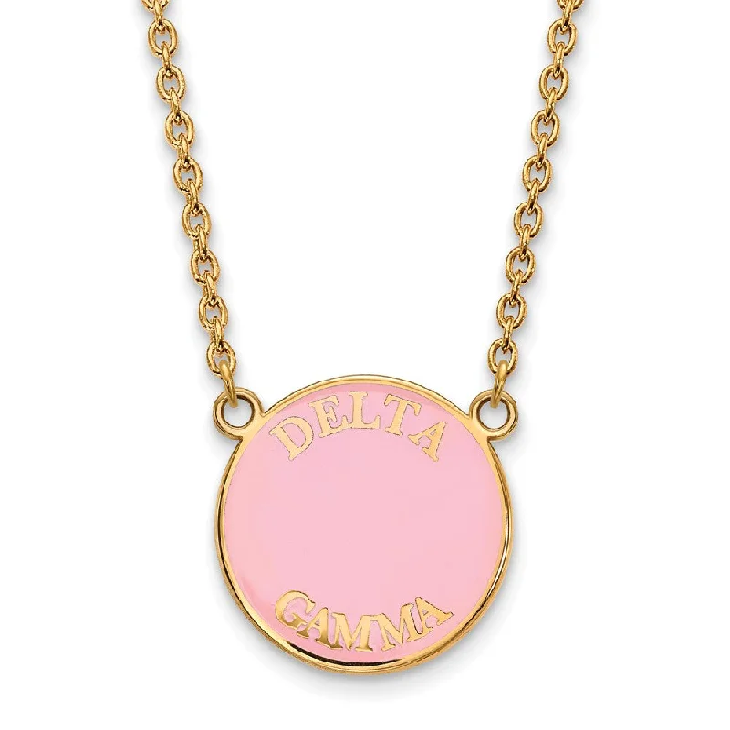 14K Plated Silver Delta Gamma Large Enamel Disc Necklace