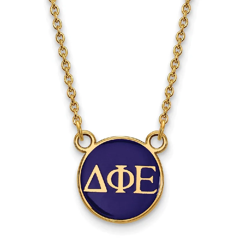 14K Plated Silver Delta Phi Epsilon Small Enamel Letters Disc Necklace