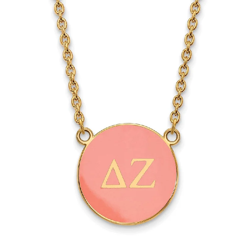 14K Plated Silver Delta Zeta Large Enamel Greek Letters Disc Necklace