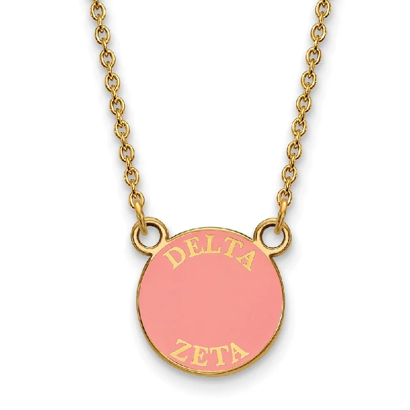 Textured stone necklace-14K Plated Silver Delta Zeta Small Pink Enamel Disc Necklace