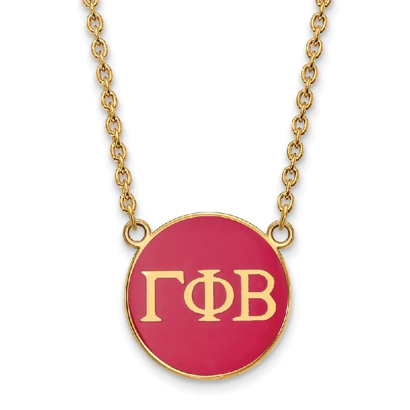 14K Plated Silver Gamma Phi Beta Large Dk Pink Enamel Disc Necklace