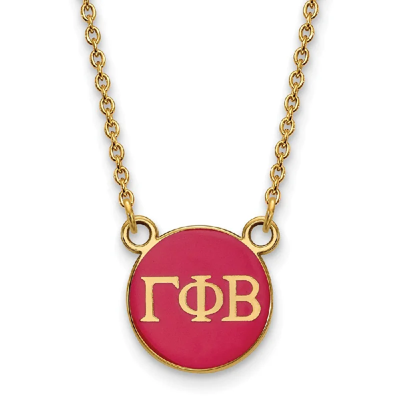 Connected chain necklace-14K Plated Silver Gamma Phi Beta Small Dk Pink Enamel Disc Necklace