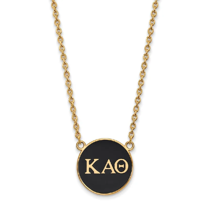 Angled stone necklace-14K Plated Silver Kappa Alpha Theta Large Black Enamel Disc Necklace