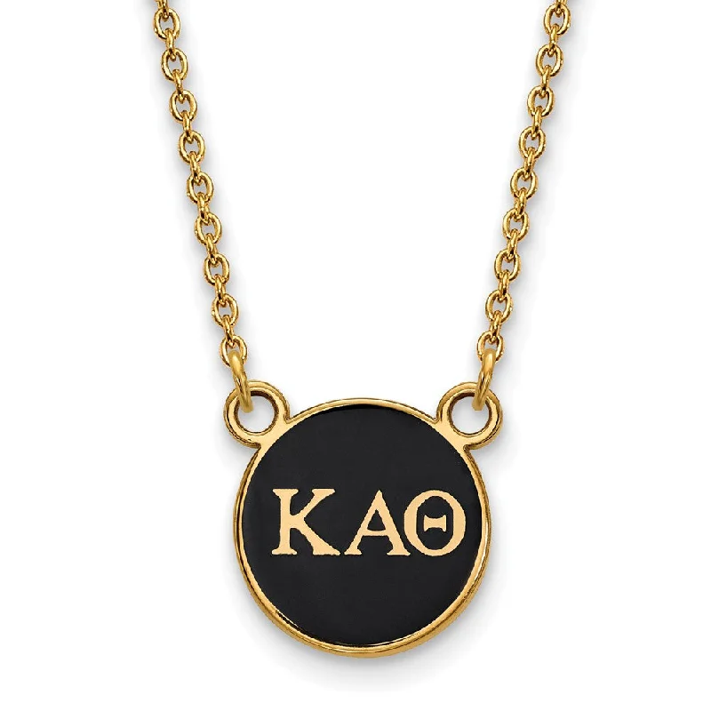 Antique citrine necklace-14K Plated Silver Kappa Alpha Theta Small Black Enamel Disc Necklace