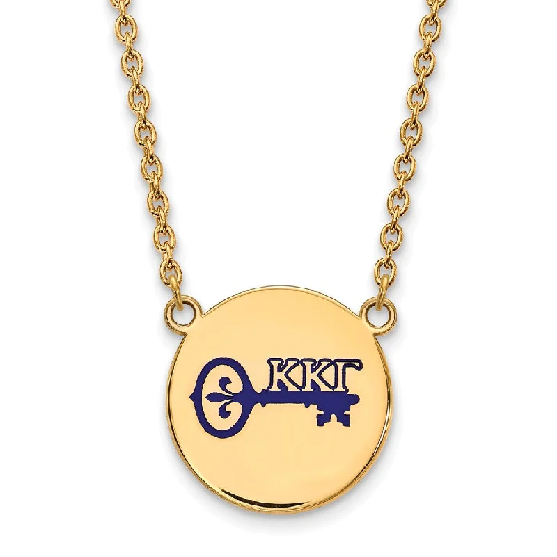 14K Plated Silver Kappa Kappa Gamma Large Blue Enamel Logo Necklace