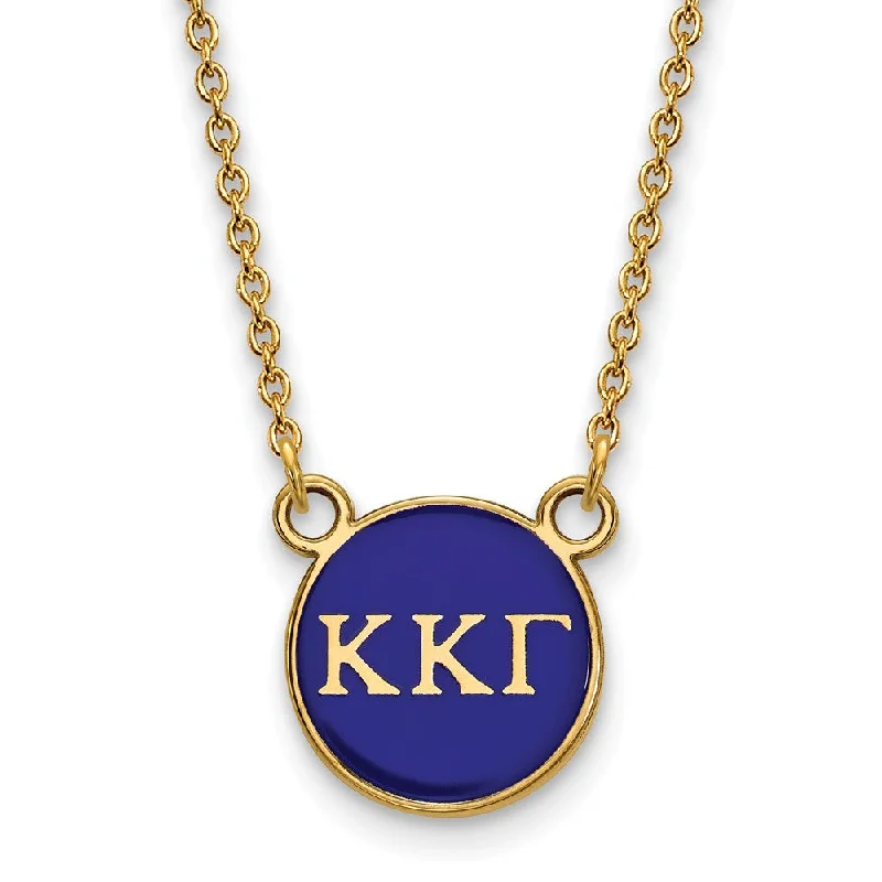 14K Plated Silver Kappa Kappa Gamma Small Blue Enamel Disc Necklace