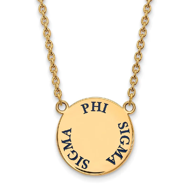 14K Plated Silver Phi Sigma Sigma Large Blue Enamel Necklace