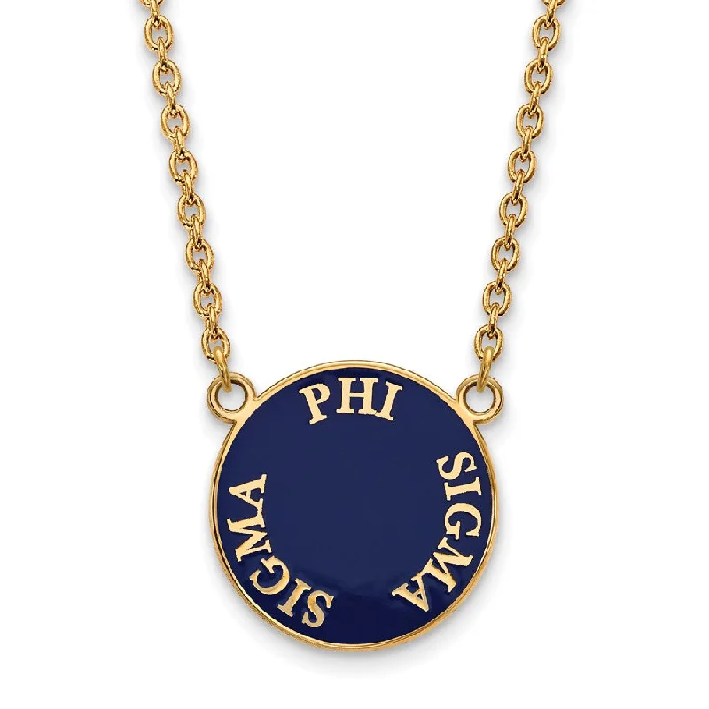 Sparkling silver necklace-14K Plated Silver Phi Sigma Sigma Large Enamel Disc Necklace