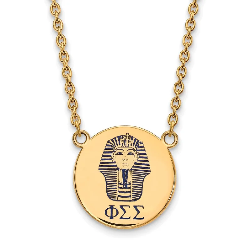 Satin cobalt necklace-14K Plated Silver Phi Sigma Sigma Large Blue Enamel Logo Necklace