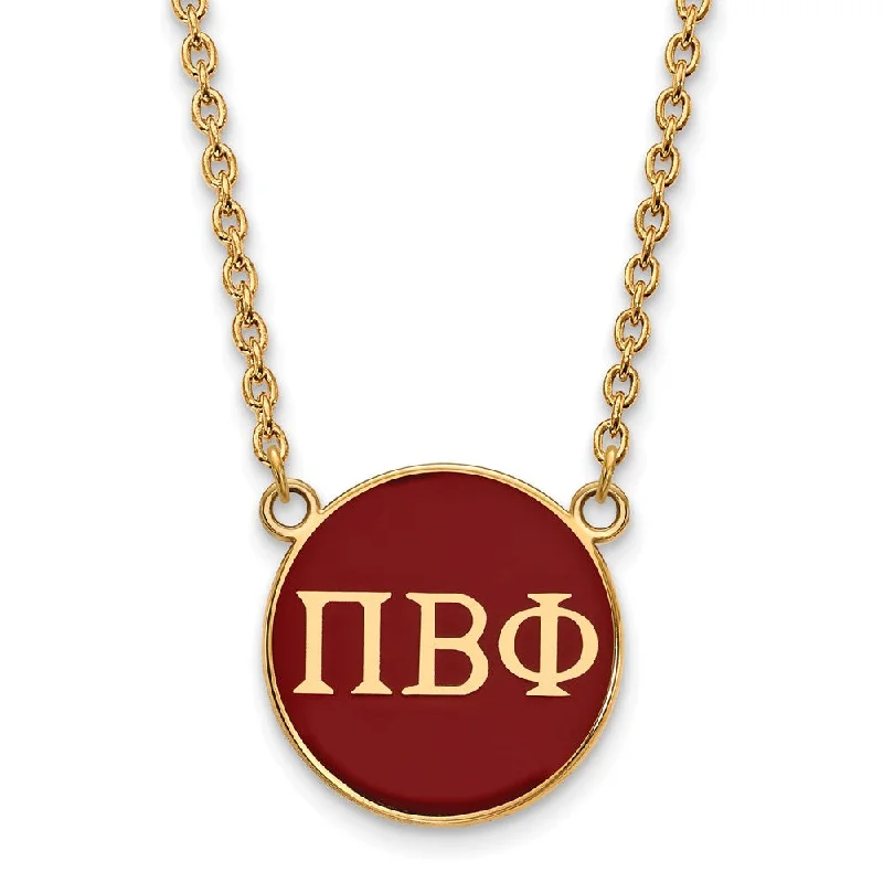 14K Plated Silver Pi Beta Phi Large Red Enamel Disc Necklace