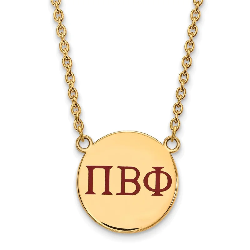 14K Plated Silver Pi Beta Phi Large Red Enamel Greek Letters Necklace