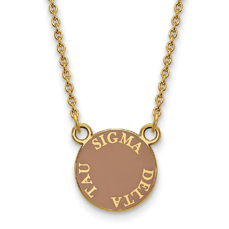 Arching ridge necklace-14K Plated Silver Sigma Delta Tau Small Enamel Disc Necklace