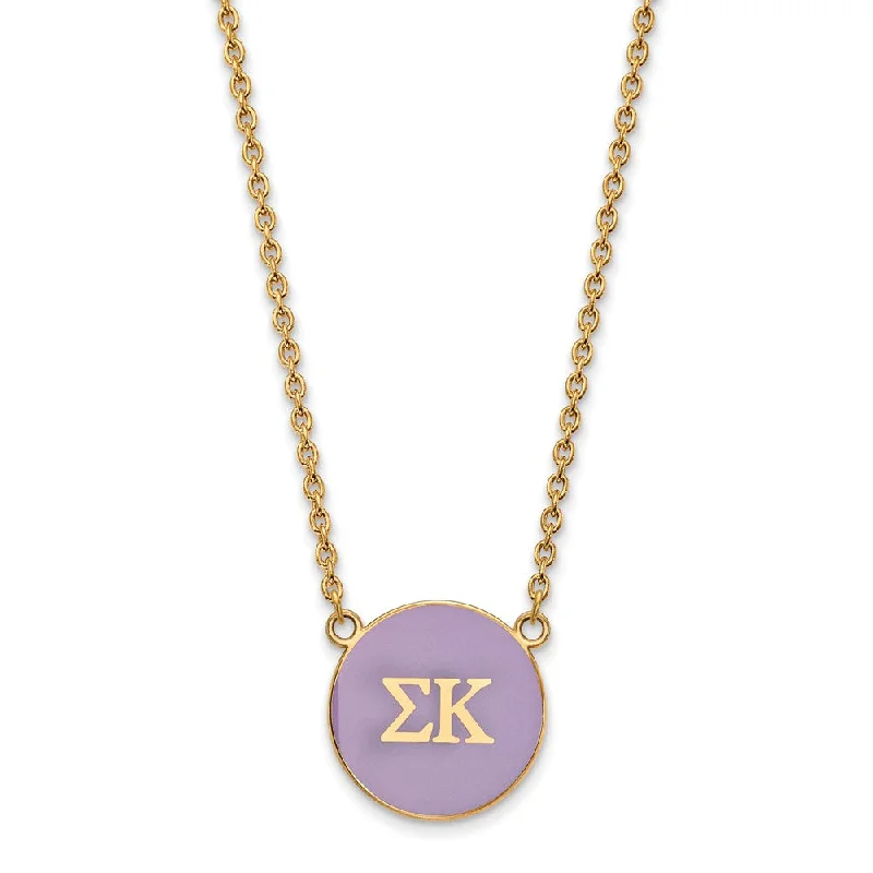 Slim-band necklace-14K Plated Silver Sigma Kappa Large Purple Enamel Disc Necklace