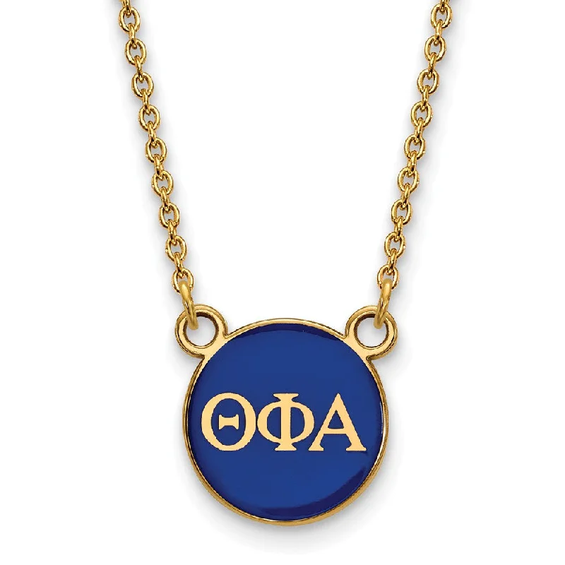 Solar glow necklace-14K Plated Silver Theta Phi Alpha Small Blue Enamel Disc Necklace