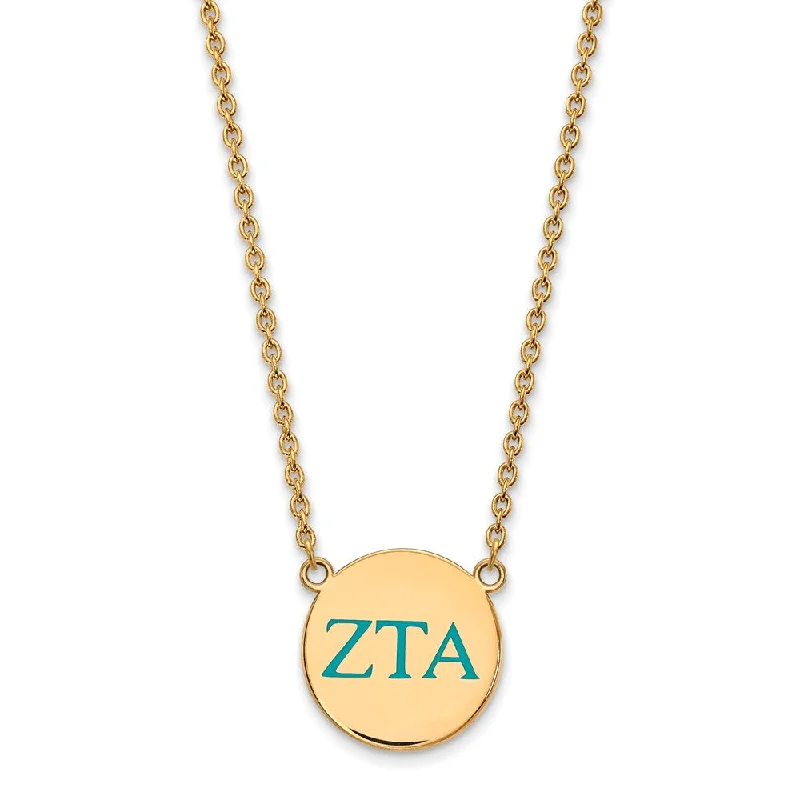 14K Plated Silver Zeta Tau Alpha Large Turquoise Enamel Greek Necklace