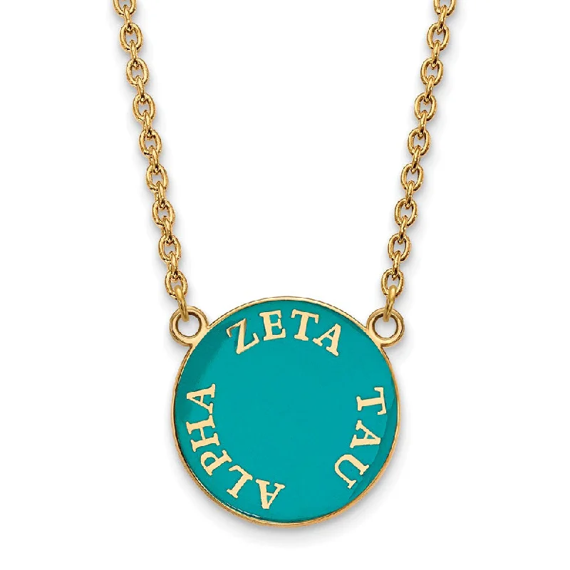 14K Plated Silver Zeta Tau Alpha Large Enamel Disc Necklace