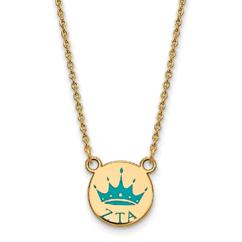 14K Plated Silver Zeta Tau Alpha Small Turquoise Enamel Logo Necklace