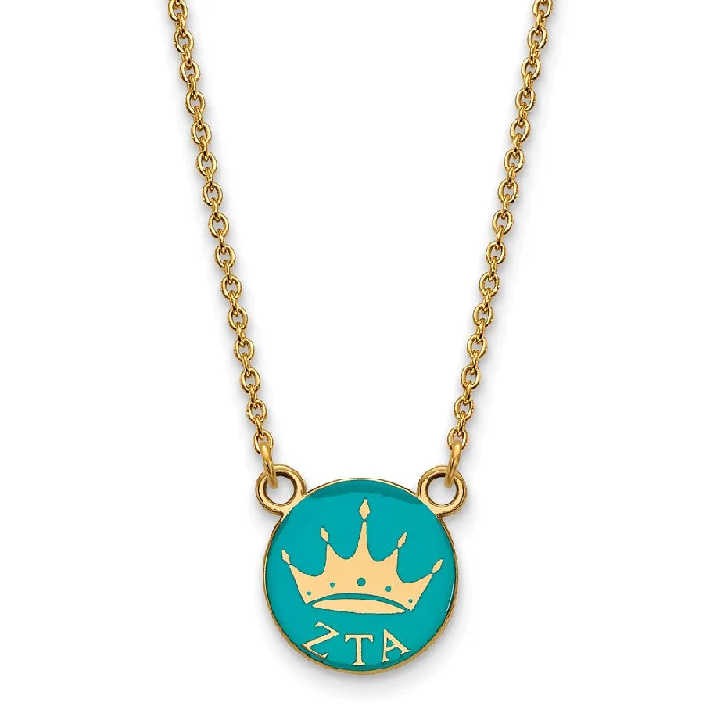 Incised gem necklace-14K Plated Silver Zeta Tau Alpha Small Enamel Logo Necklace