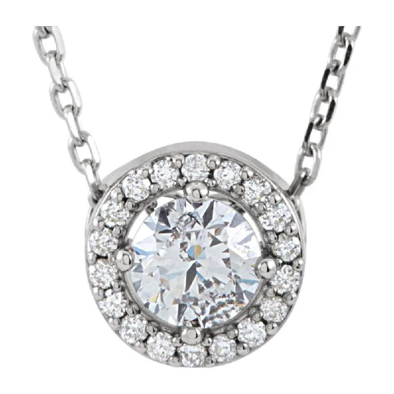 14K White Gold 1/4, 3/8, or 1/2 Ctw Diamond Halo Style Necklace, 16 In