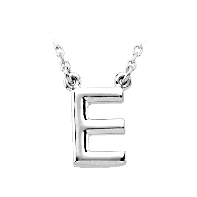 Bendable stone necklace-14K White Gold, Kendall Collection, Block Initial E Necklace, 16 Inch