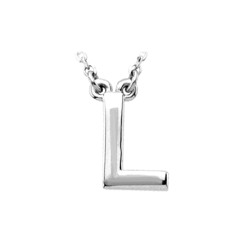 14K White Gold, Kendall Collection, Block Initial L Necklace, 16 Inch