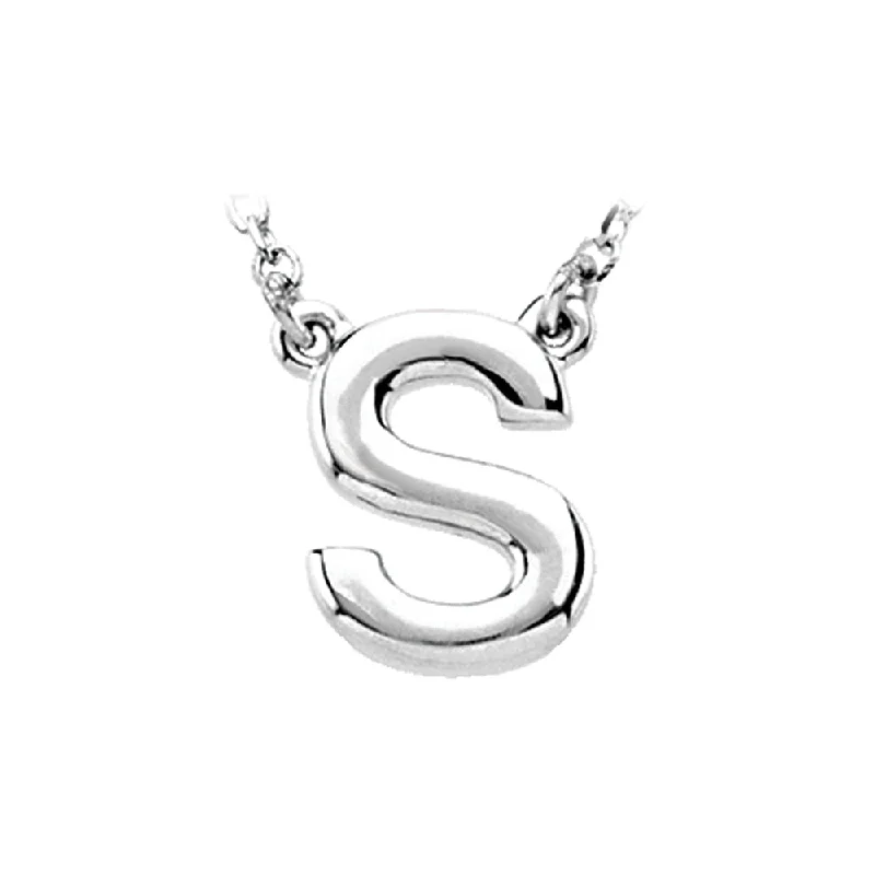 14K White Gold, Kendall Collection, Block Initial S Necklace, 16 Inch