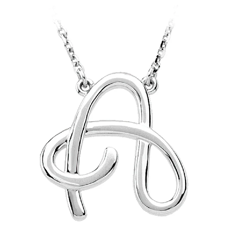 Cast silver necklace-14k White Gold, Olivia Collection, Medium Script Initial A Necklace