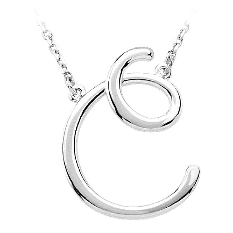 14k White Gold, Olivia Collection, Medium Script Initial C Necklace