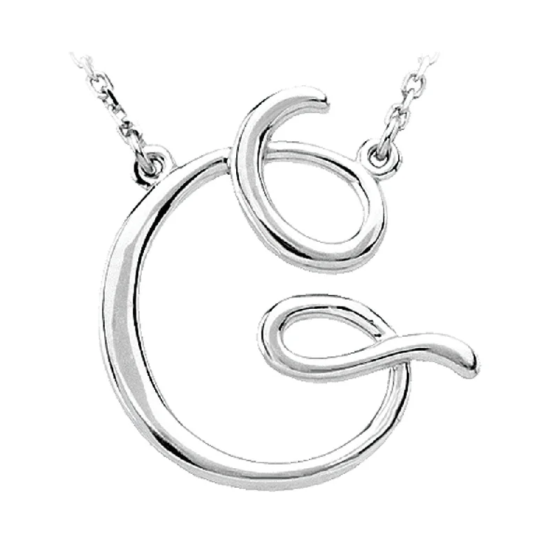 14k White Gold, Olivia Collection, Medium Script Initial G Necklace