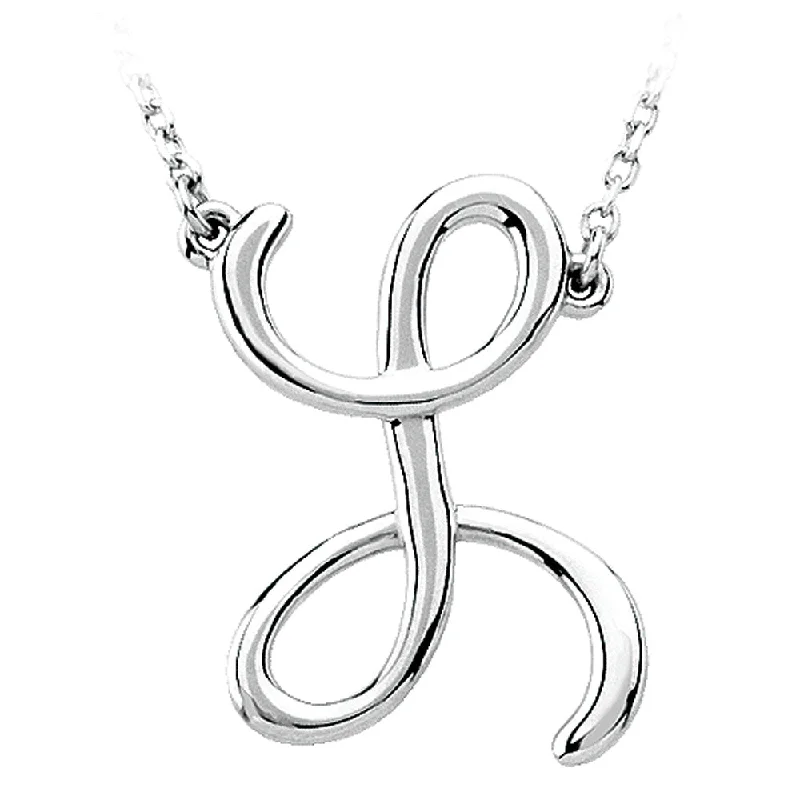 Knotted braid necklace-14k White Gold, Olivia Collection, Medium Script Initial L Necklace