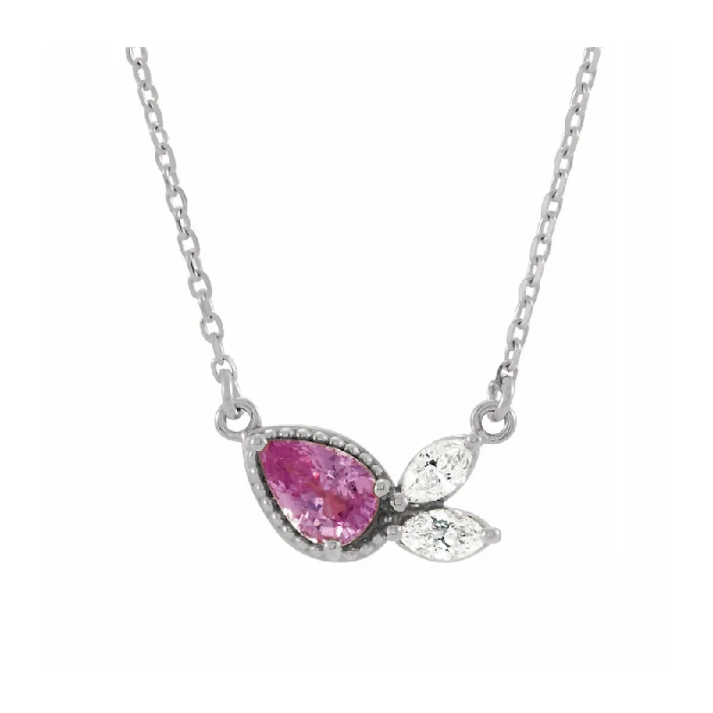 14k White Gold Pink Sapphire & 1/8 Ctw Diamond Necklace