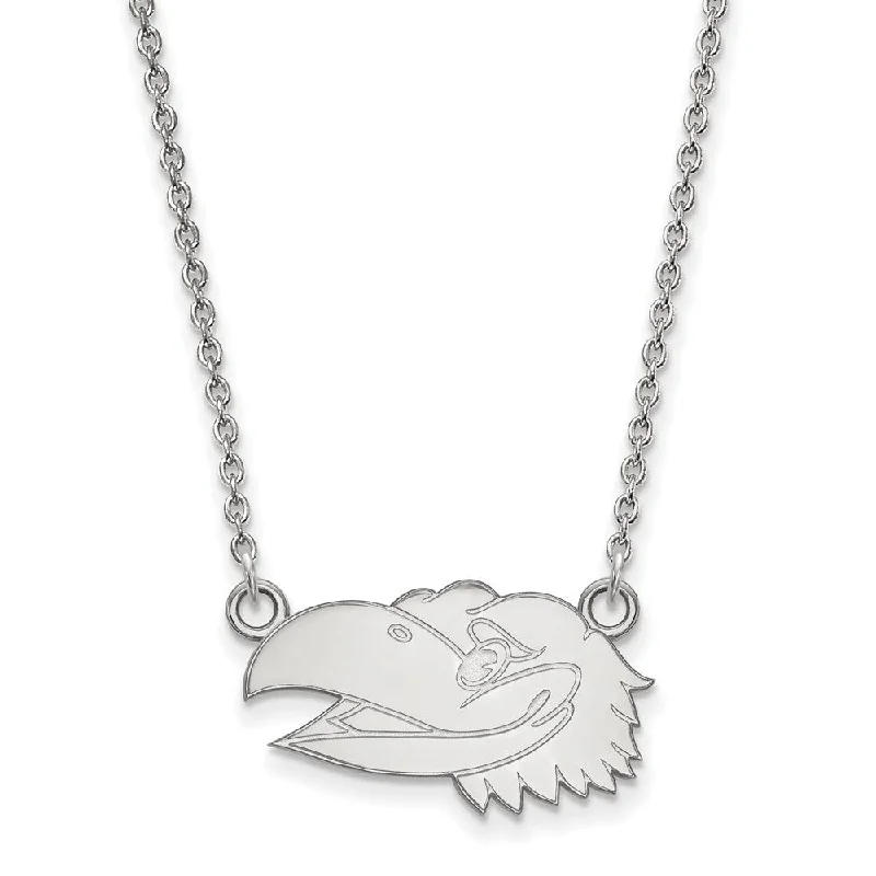 14k White Gold U of Kansas Small Jayhawk Pendant Necklace