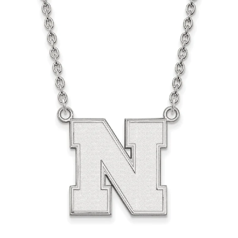 14k White Gold U of Nebraska Large Initial N Pendant Necklace