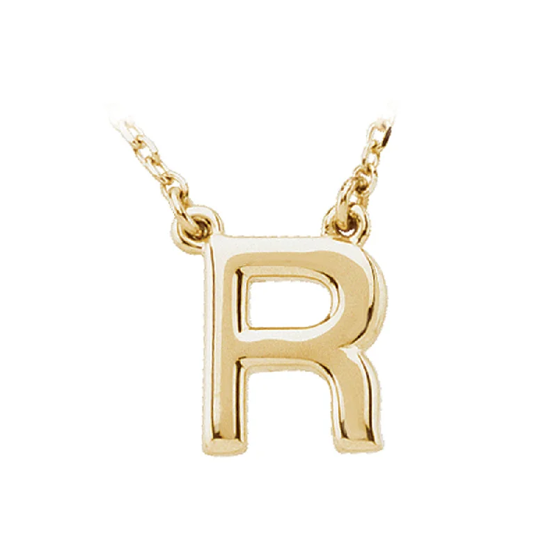 Tide-wave necklace-14K Yellow Gold, Kendall Collection, Block Initial R Necklace, 16 Inch