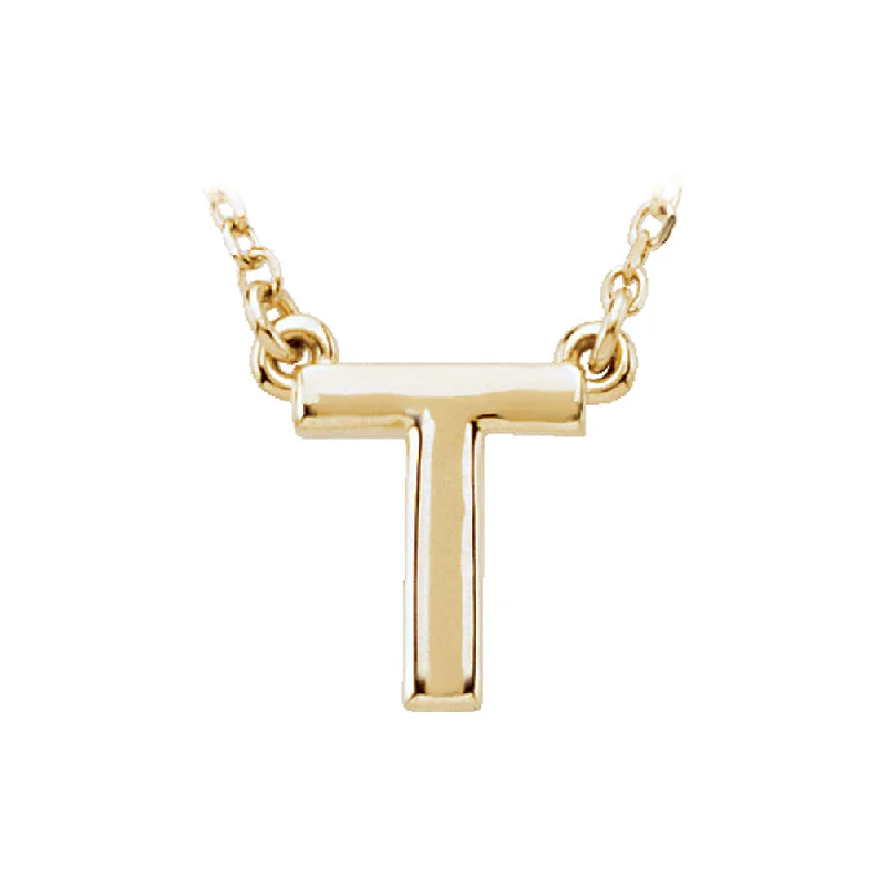 Inset gem necklace-14K Yellow Gold, Kendall Collection, Block Initial T Necklace, 16 Inch