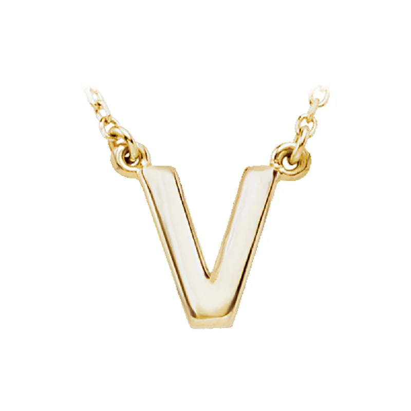 Incised design necklace-14K Yellow Gold, Kendall Collection, Block Initial V Necklace, 16 Inch