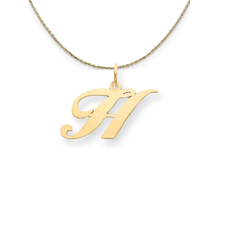 Branch-twist necklace-14k Yellow Gold LG Fancy Script Initial H Necklace