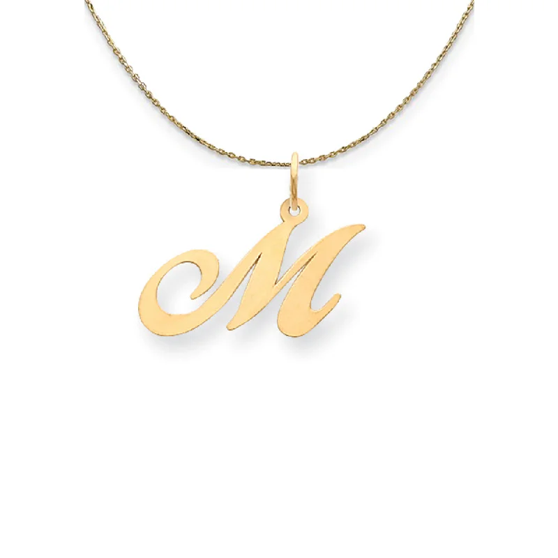 14k Yellow Gold LG Fancy Script Initial M Necklace