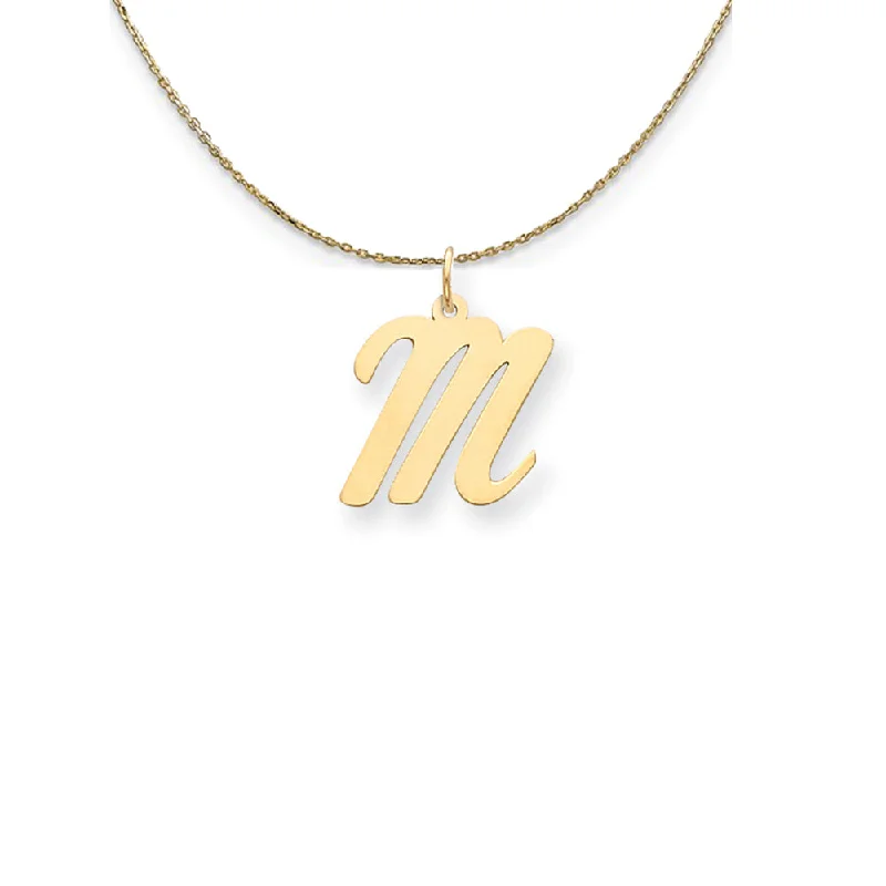 Worn rim necklace-14k Yellow Gold Medium Script Initial M Necklace