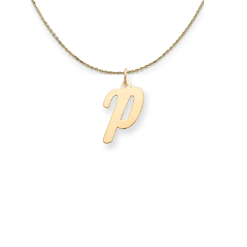 Lone pearl necklace-14k Yellow Gold Medium Script Initial P Necklace