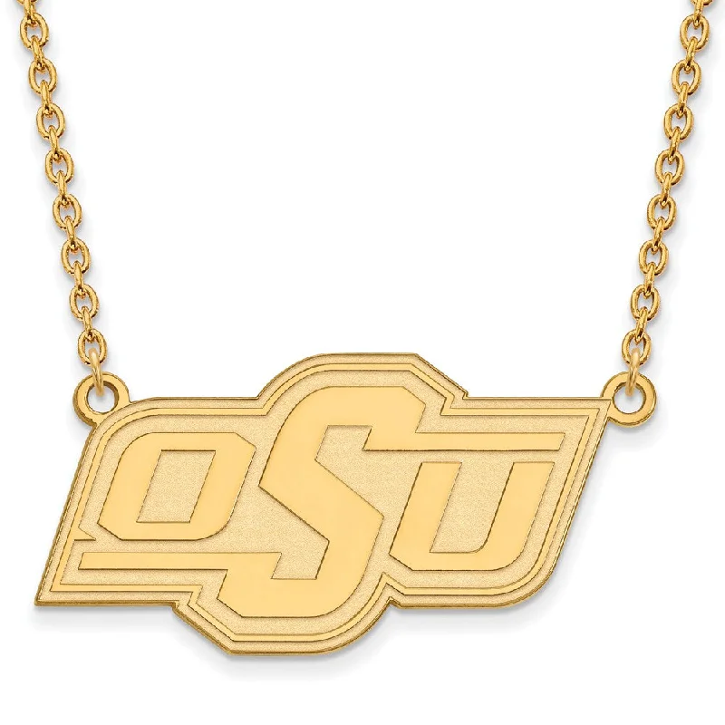 Vivid stone necklace-14k Yellow Gold Oklahoma State OSU Large Pendant Necklace