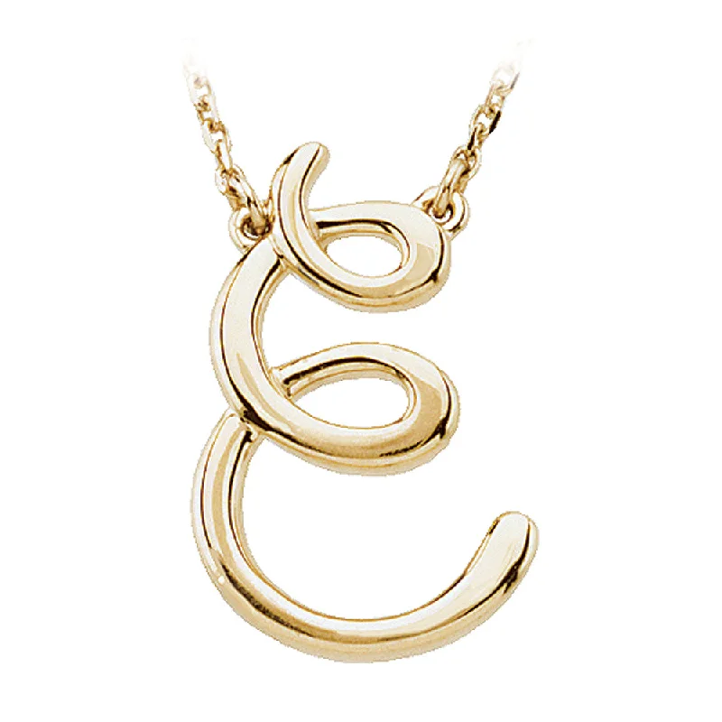 14k Yellow Gold, Olivia Collection, Medium Script Initial E Necklace