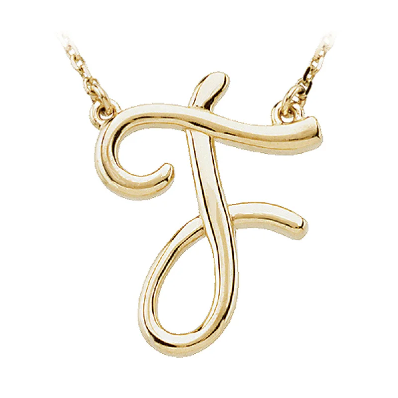 Neat cut necklace-14k Yellow Gold, Olivia Collection, Medium Script Initial F Necklace