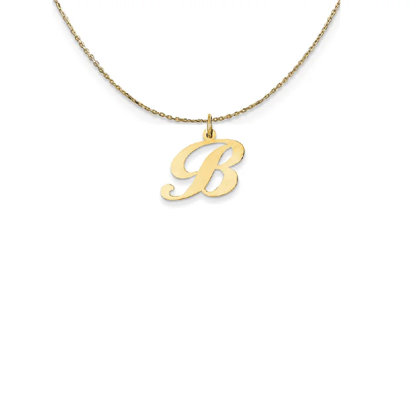 Connected chain necklace-14k Yellow Gold Small Fancy Script Initial B Necklace