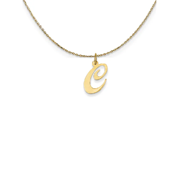 Vivid garnet necklace-14k Yellow Gold Small Fancy Script Initial C Necklace