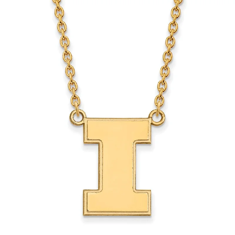 14k Yellow Gold U of Illinois Large Initial I Pendant Necklace