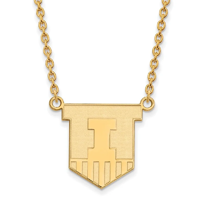 14k Yellow Gold U of Illinois Large Shield Pendant Necklace