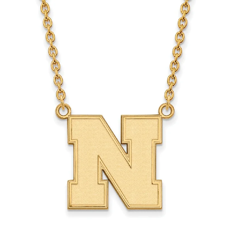 14k Yellow Gold U of Nebraska Large Initial N Pendant Necklace