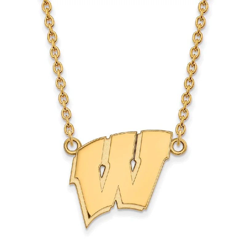 14k Yellow Gold U of Wisconsin Large Initial W Pendant Necklace